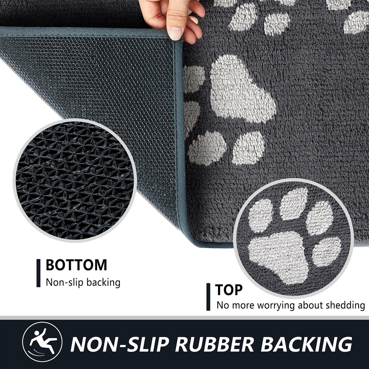 Timo Dog Door Mat for Muddy Paws, 32"x40" Super Absorbent Dog Mats for Indoor Outdoor, Low-Profile Washable Entryway Rug, Non-Slip Rubber Backing Front Door Mat, Grey