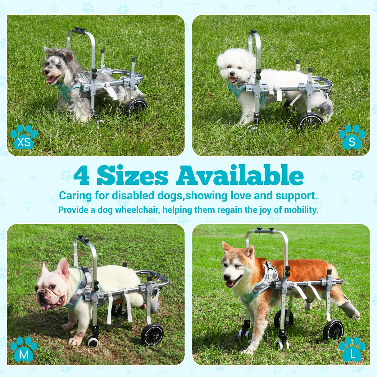 Dog Wheelchair for Back Legs,Adjustable Pets Cart Mobility Aids for Little Pets,Chest & Thigh Support,Suitable Small Medium Dogs (Two Wheels, S)