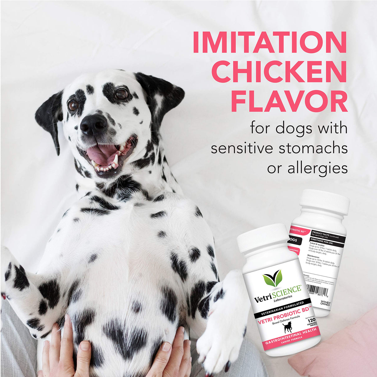 VetriScience Extra Strength Healthy Gut & Digestion Chewable Tablets, Probiotic BD Digestive Enzyme Supplement for Dogs, Probiotics and Enzymes Soothe Gut and Bowel Discomfort, Chicken, 120 Count