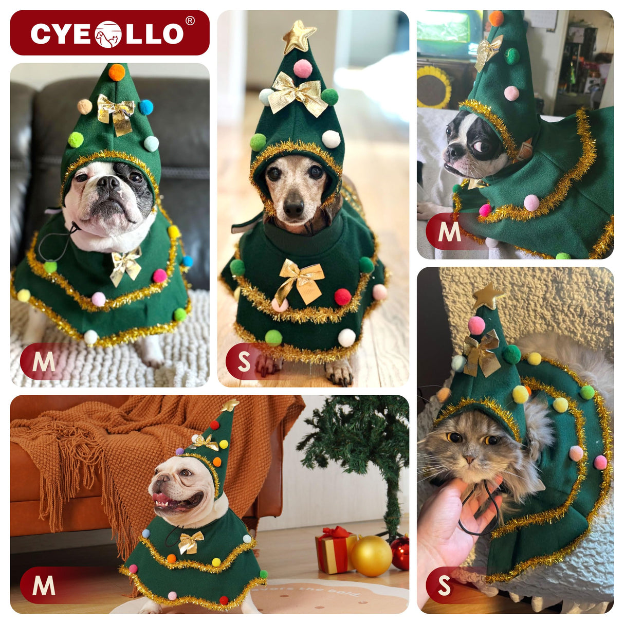 cyeollo Dog Christmas Costume Cute Christmas Tree Outfit Pet Dog Clothes Puppy Xmas Costumes for Small Dogs, Green S