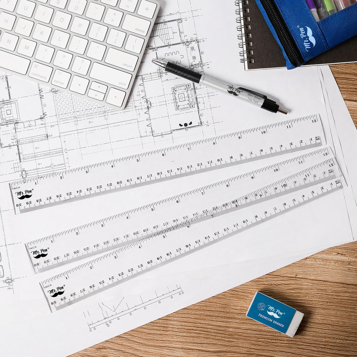 Mr. Pen- Plastic Rulers, 12 Inch, 3 Pack, Easy-to-Read Markings
