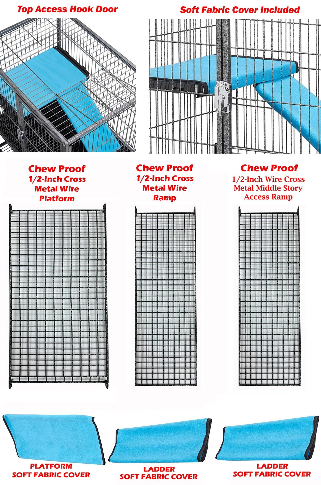 Deluxe Double Unit Two Full Story Durable Front Doors Tight 1/2-inch Wire Spacing Chew-Free Small Animal Critter Home Cage Water Bottle Food Bowl for Feisty Ferret Hammock Rat Mice On Wheels