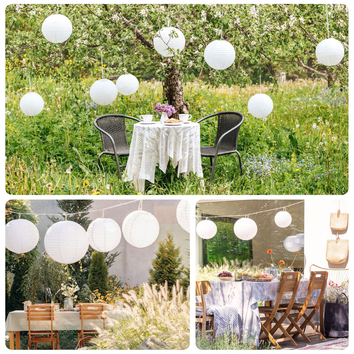 LIHAO 20pcs White Paper Lanterns Chinese Hanging Paper Lanterns Mix Size Decorative Party Lanterns for Wedding Birthday Halloween Party DIY, 4 Size