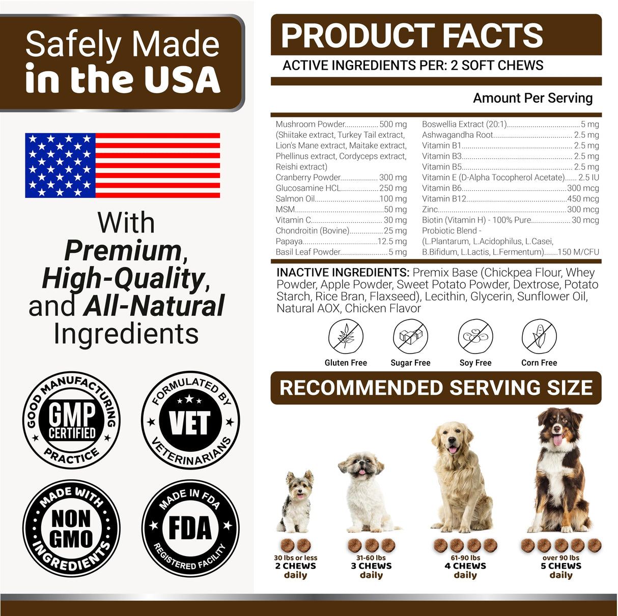 Turkey Tail Mushroom for Dogs - 170 Count - Mushroom Chews for Dogs Lipoma Lumps and Bumps - Immune Health, Digestive, Skin, Energy, Joint Vitamin Support Guard Buddy - Multivitamin Supplement