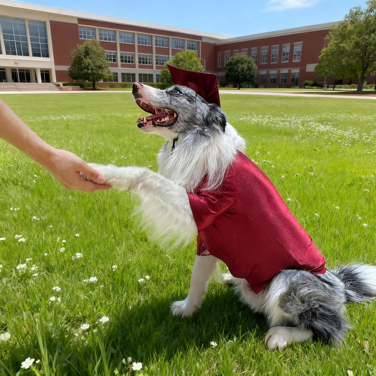 GraduatePro Dog Graduation Cap and Gown Costume Set - Adjustable Knit Fabric with Gold Tassel, 4 Sizes (S/M/L/XL) for Small Dogs & Cats to Medium Dogs, Washable Formal Pet Graduation Attire (Maroon)
