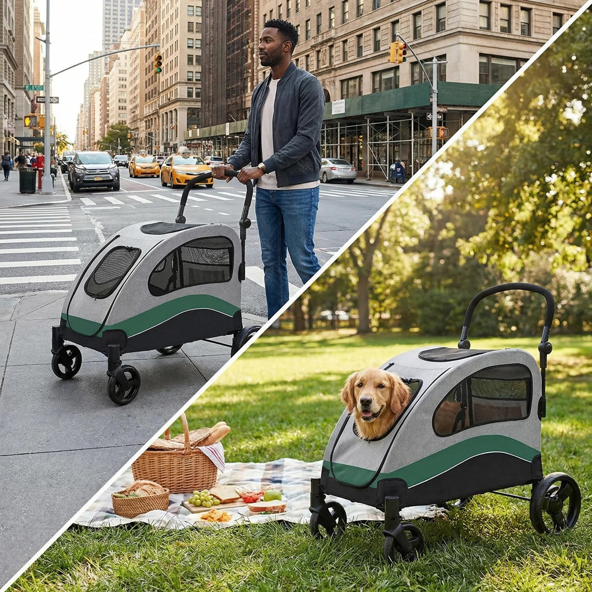 Dog Stroller for Large Dogs, Extra Large Pet Stroller Up to 160 Lbs, Foldable, Ventilated,360° Rotating Wheel, Easy Wash Pet Wagon with Adjustable Handle & Storage Pocket 