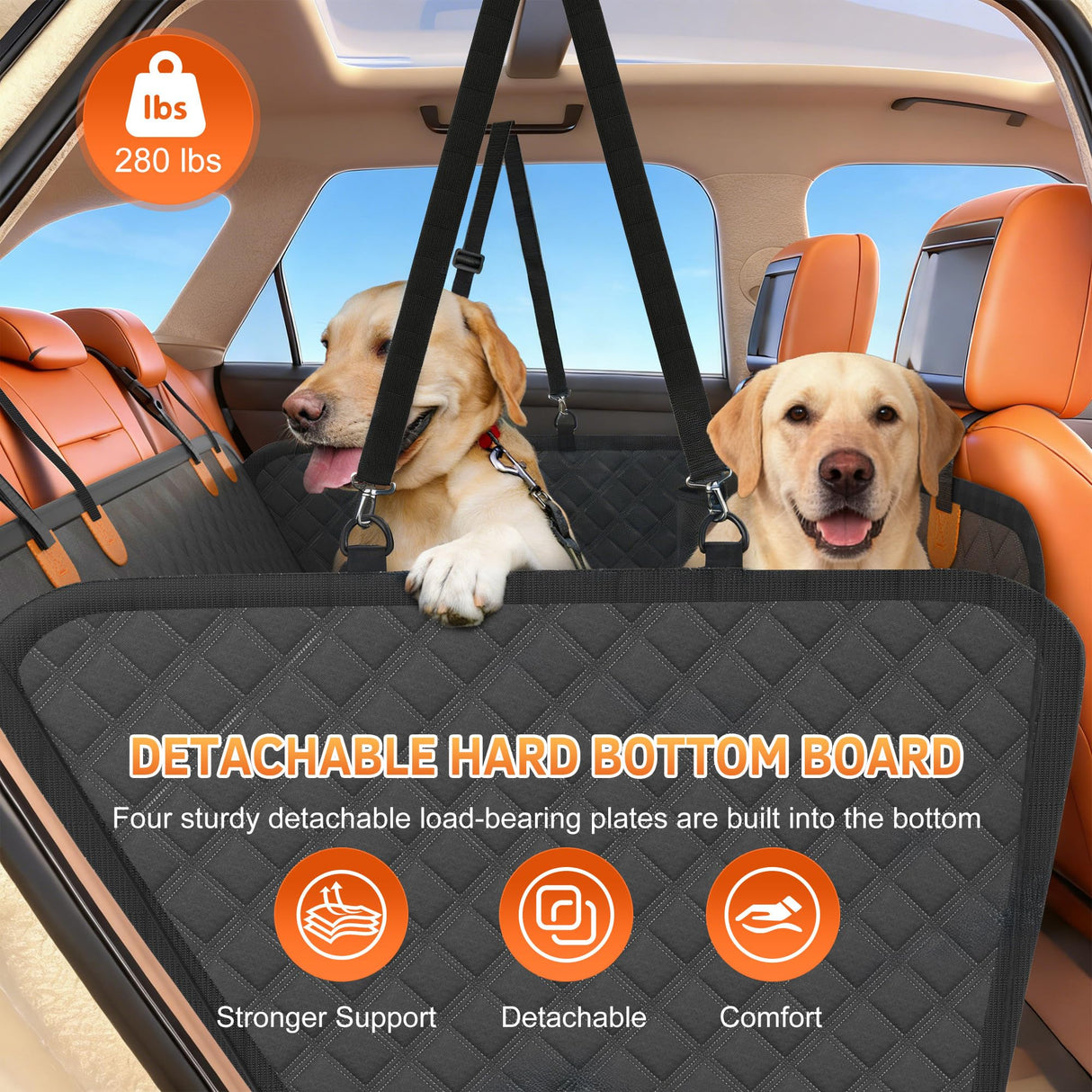 Guanyanmei Dog Bone PU Leather Rear Extender, 280LBS Waterproof Pet Hammock, Foldable Dog Car Seat Cover for SUV Sedan