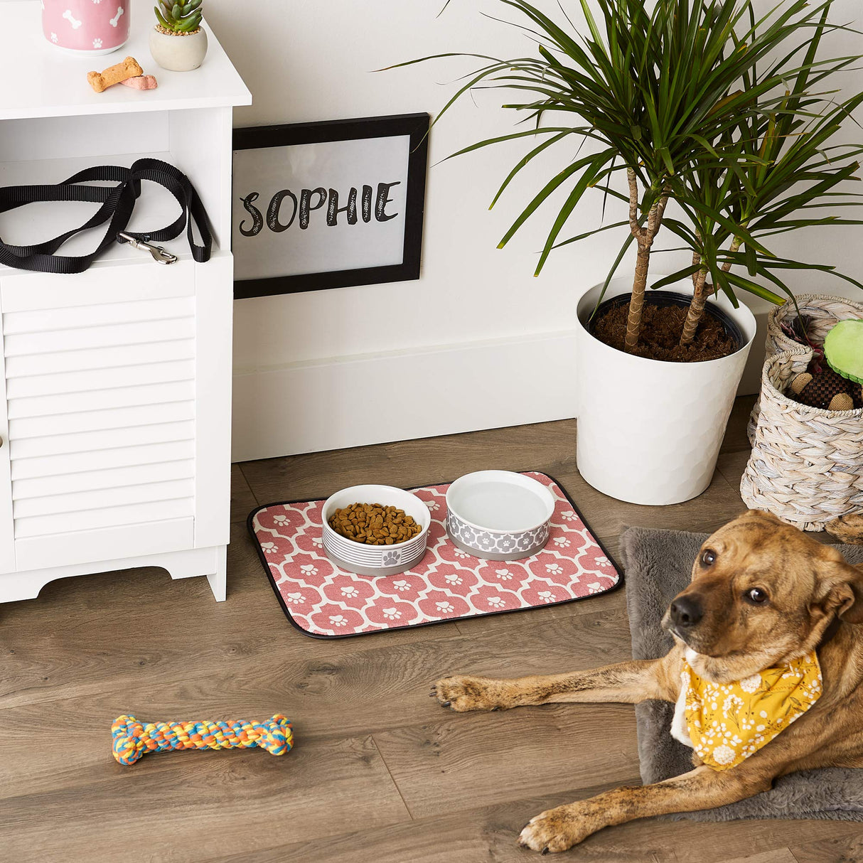Bone Dry Machine Washable, Ultra Absorbent Pet Mat, 12x18, Rose/Off-White Lattice