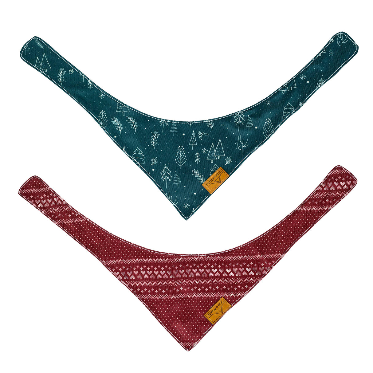 Remy+Roo Dog Bandanas - 2 Pack | Evergreen Christmas Dog Bandanas Set | Premium Durable Fabric | Patented Shape Bandanas for Dogs | Adjustable Fit | Multiple Sizes Offered