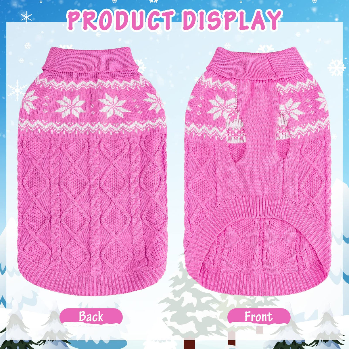 SCIROKKO Warm Winter Pink Dog Sweater - Female Cold Weather Pet Clothes for Small Medium Large Dogs Girl Indoor Outdoor, Soft Classic Knit Puppy Apparel Coat