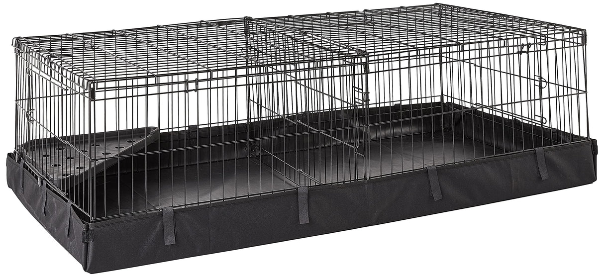 Amazon Basics Leakproof Canvas Bottom Guinea Pig Cage, Easy to Clean Small Animal Habitat with Divider Set, Indoor/Outdoor, Portable, No Tools Needed, 47.6"L x 24.2"W x 14"H, Black