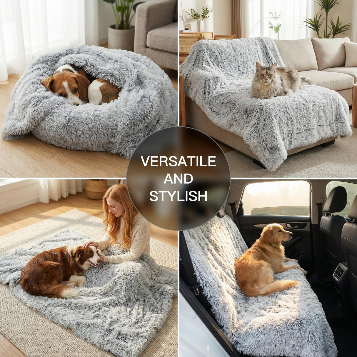 PJYuCien Dog Blankets for Medium Large Dogs Washable - Fluffy Fuzzy Cat Blanket for Couch, Puppy Throw for Furniture with Polyester Fleece, Super Soft Plush for Pet Kitten Doggy, Grey, 50" x 60"