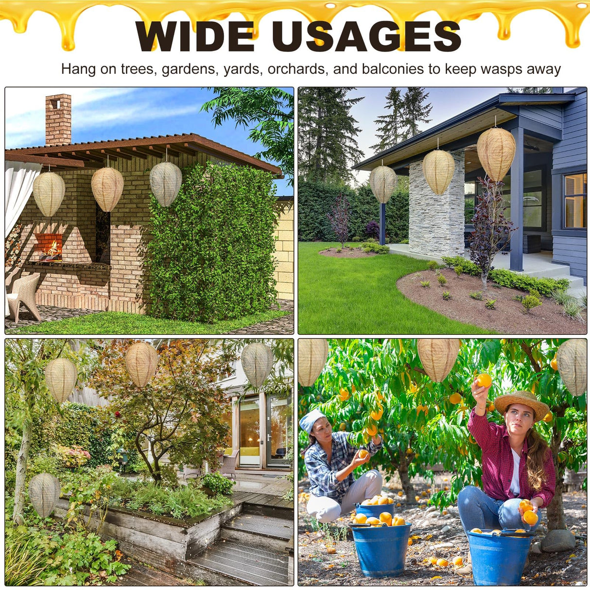 Retisee 12 Pcs Wasp Nest Decoy Wasp Deterrent Fake Wasp Nest Hanging Wasp Repellent for Hornets Outdoor Home Garden