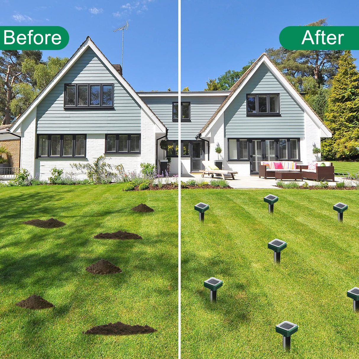 Mole Repellent Solar Powered, 10 Pack Solar Mole Repellent Ultrasonic for Vole, Snakes, Gopher, Waterproof Sonic Mole Deterrent Spikes,Snake Gopher Vole Repellent for Garden and Yard