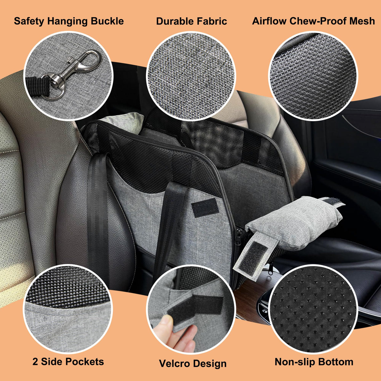 GeerDuo Center Console Dog Car Seat for Small Dogs with Mesh, Dog Booster Seat with Upgraded Safety Tethers, Detachable Washable Pet Car Seat Travel Bed Under 25lbs(Mesh)