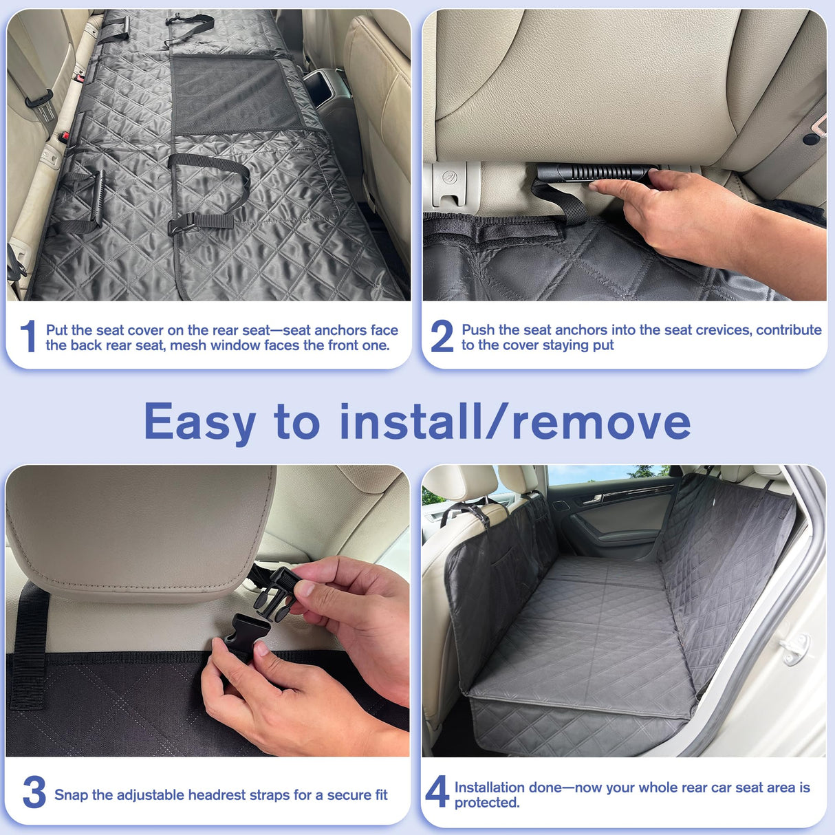 ALLANSING Back Seat Extender for Dogs- Hard Bottom Car Seat Cover for Pets, Heavy-Duty 900D Waterproof Non-Slip Dog Hammock for Most Cars, SUVs, & Small Trucks (Black, Regular)