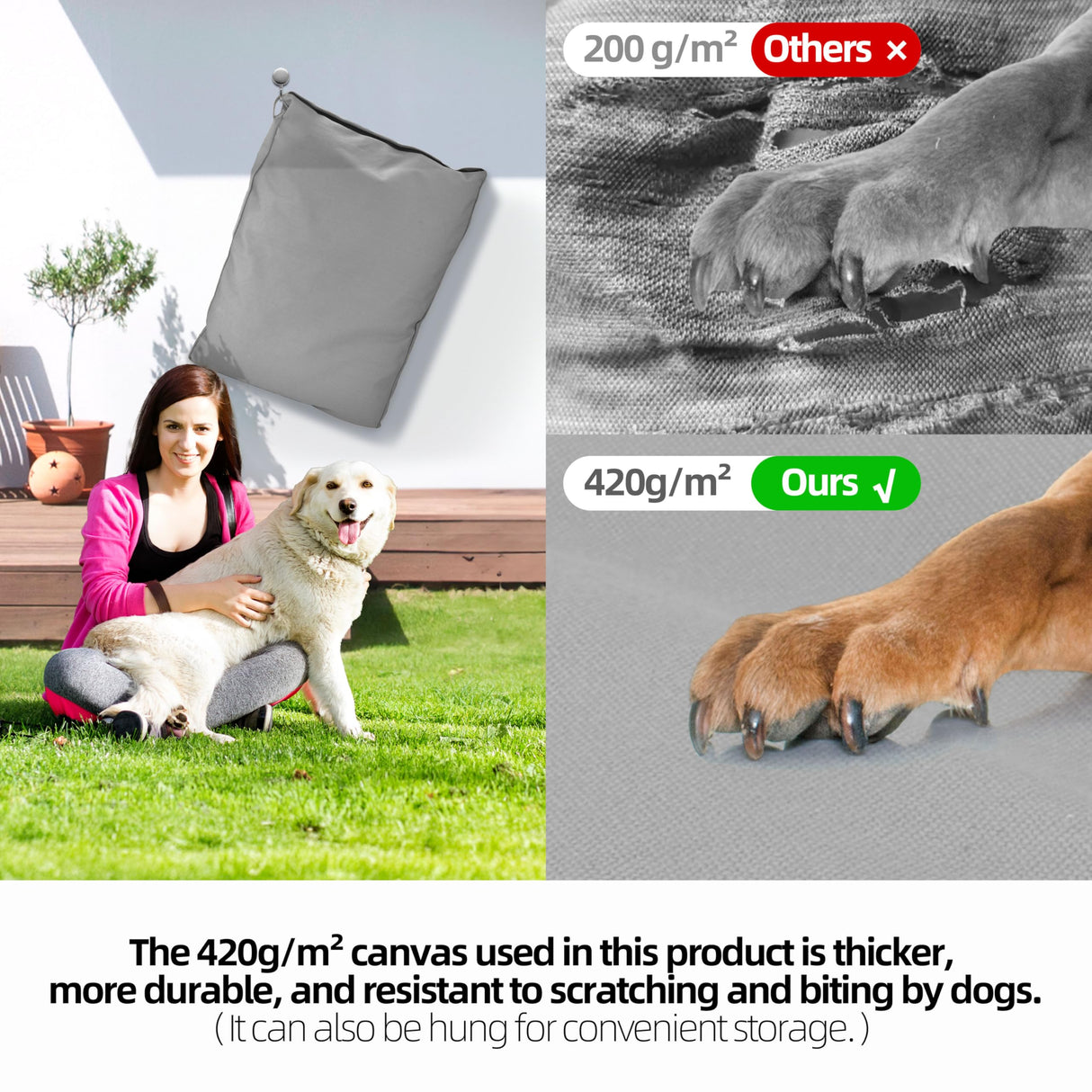 Sytopia 42" Outdoor Indestructible Canvas Dog Bed β Ultra-Durable, Waterproof, Washable, Removable Cover β Comfort for Extra Large Dogs β Perfect for Patio, Crate, or Adventure (Light Grey)