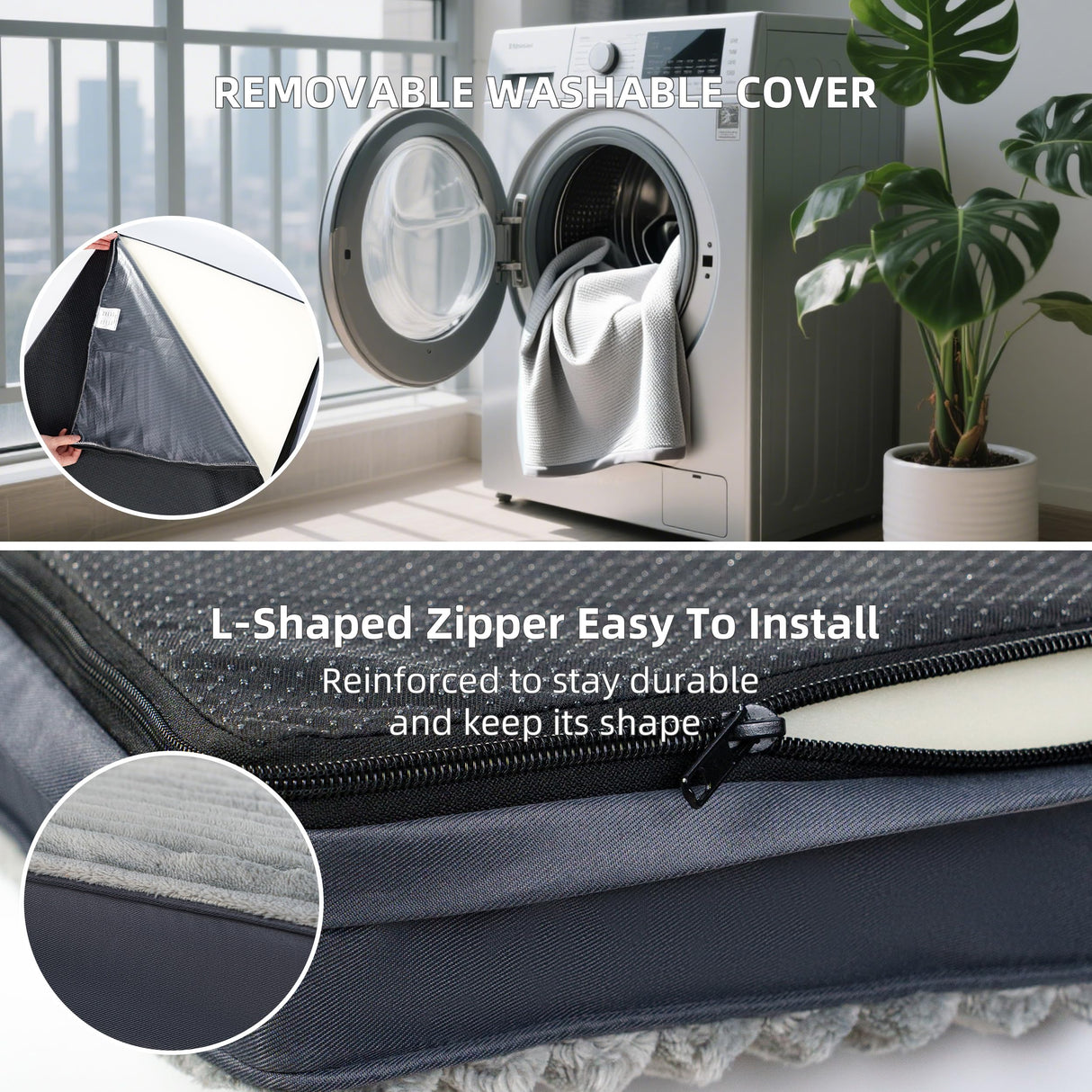Dog Bed Large Sized Dogs, Orthopedic Flannel Pet Beds with Removable Washable Cover, Waterproof Indestructible Big Dog Bed with Anti-Slip Bottom, Egg Crate Memory Foam Pad, 35.0"x22.0"x3.0", Grey