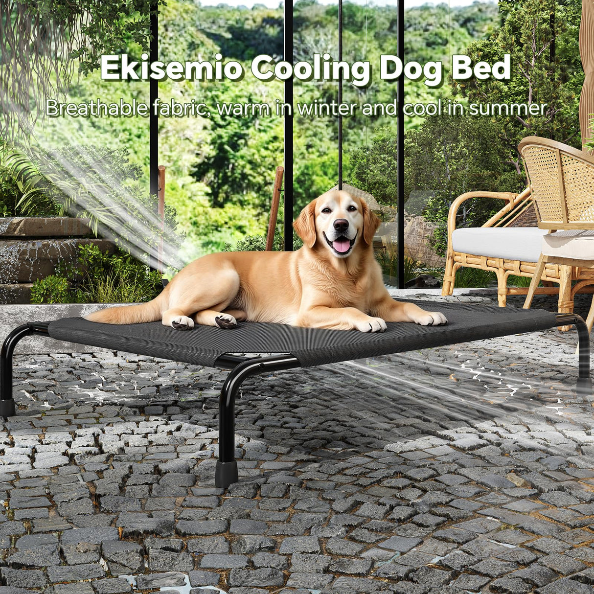 Ekisemio Elevated Dog Bed for Large Dogs, Waterproof XL Pet Cot with Breathable Mesh, Outdoor & Indoor Cooling Dog Bed, Raised Frame for Joint Support, Black