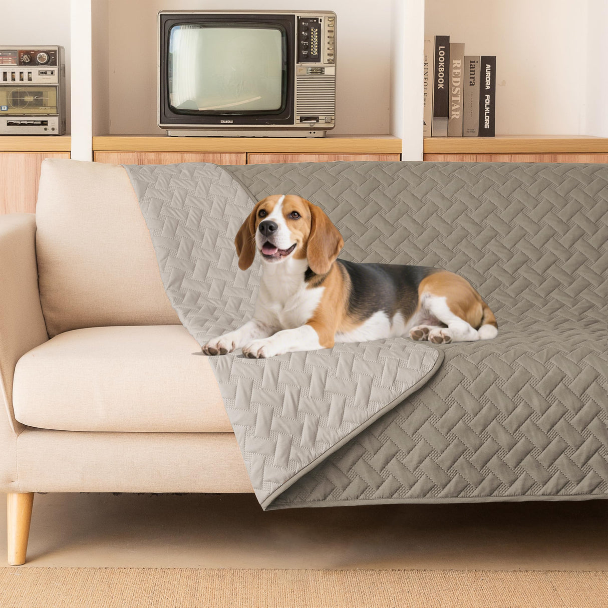 gogobunny Waterproof Dog Bed Cover Pet Blanket for Furniture Bed Couch Sofa Reversible (Dark Stone/Light Stone, 82x120 Inch (Pack of 1))