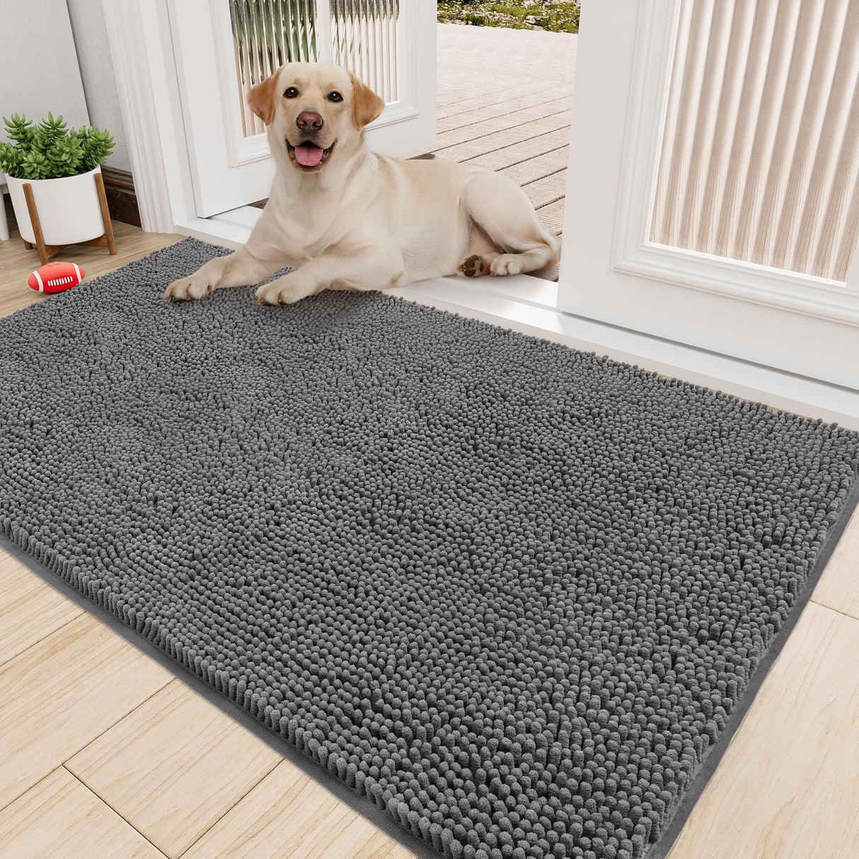 Amyracel Absorbent Dog Door Mat for Muddy Paws, 72" x 36" Non Slip Washable Door Mat Indoor Entrance, Quick Dry Chenille Pet Entry Rugs for Entryway Indoor, Grey