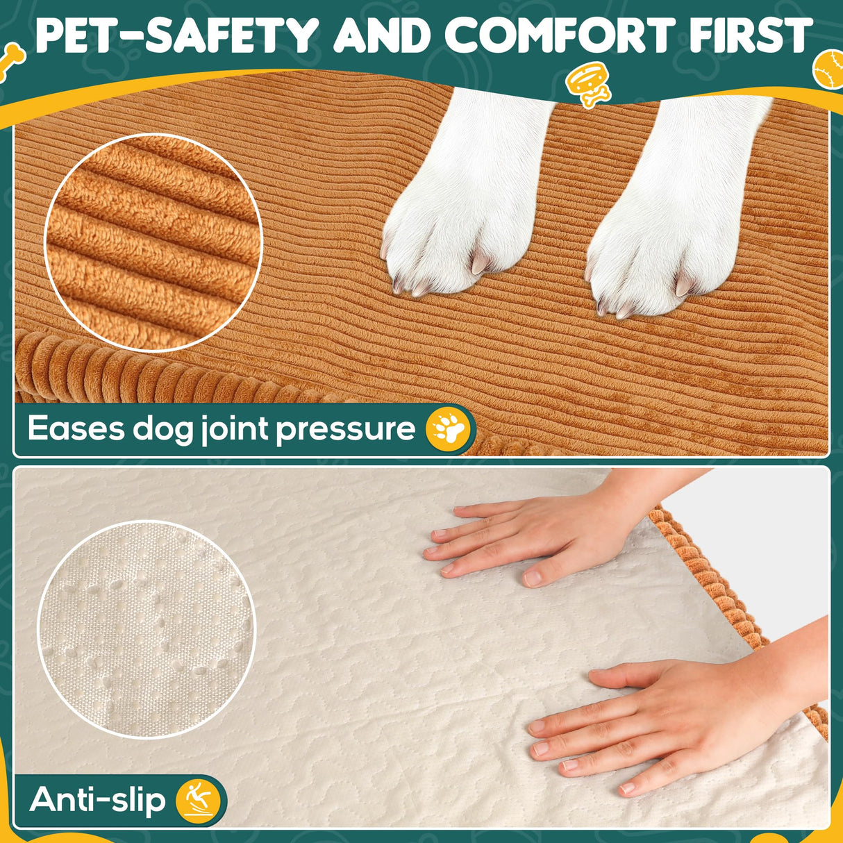 Dog Car Bed, Non-Slip Backseat Extender Pet Mat, Removable Washable Dog Bed for SUVs, Sedans & Trucks, Anti-Slip Travel Bed for Dogs, Easy Clean & Scratch-Proof & Comfort Brown (50"Γ24.6")