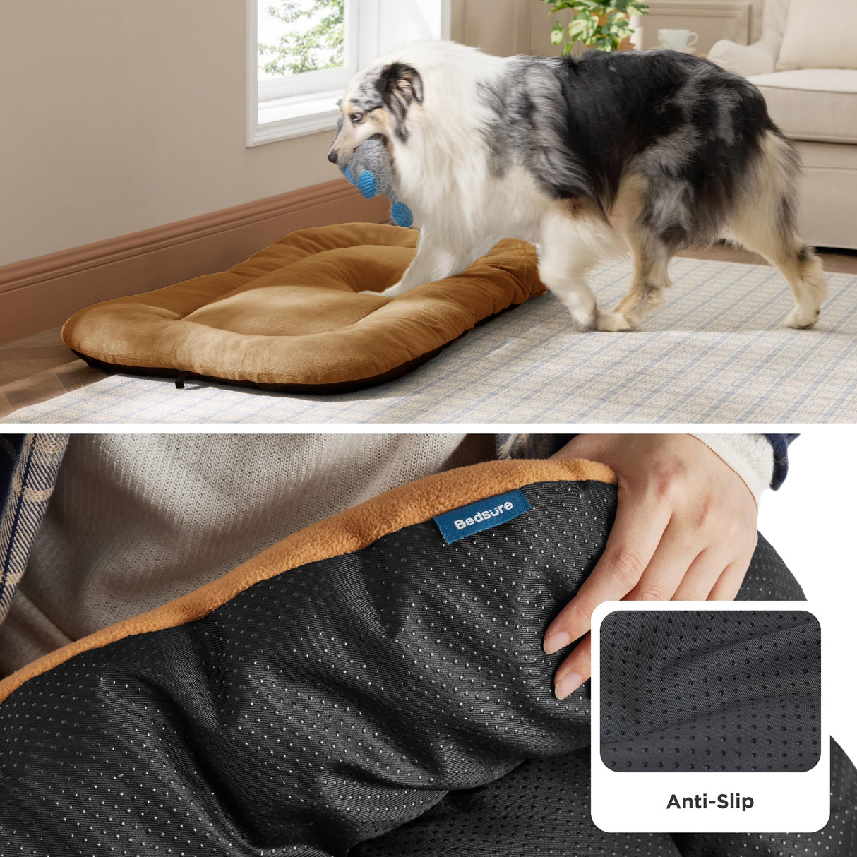 Bedsure Washable Dog Crate Pad for Extra Large Dogs, Anti-Slip Puppy Kennel Dog Bed for Crate - Ultra Soft Fleece Flat Thin Pet Mat (Not Chew Proof), Brown XXL 47"x29"