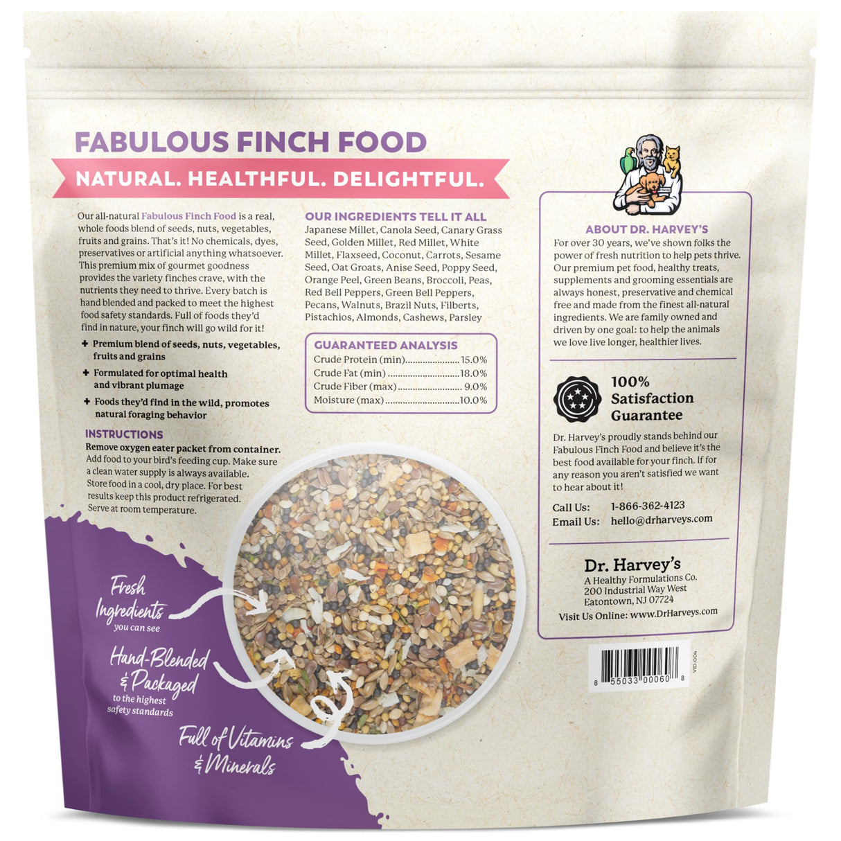 Dr. Harvey’s Fabulous Finch Food for Outside Feeder and Indoor Birds- Premium Bird Feed with Seeds, Nuts, Fruits, Vegetables for Finches (4 Pounds)
