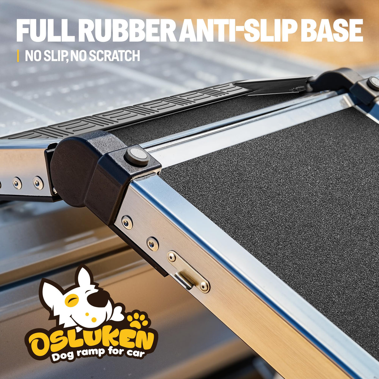 Dog Ramp for Car (200 lbs), Extra L71” W17” Folding Pet Ramp for Large Dogs 90° Adjustable Head, Outdoor Anti-Slip Foldable Dog Car Ramps for SUV Truck Side Door (5 Folded)