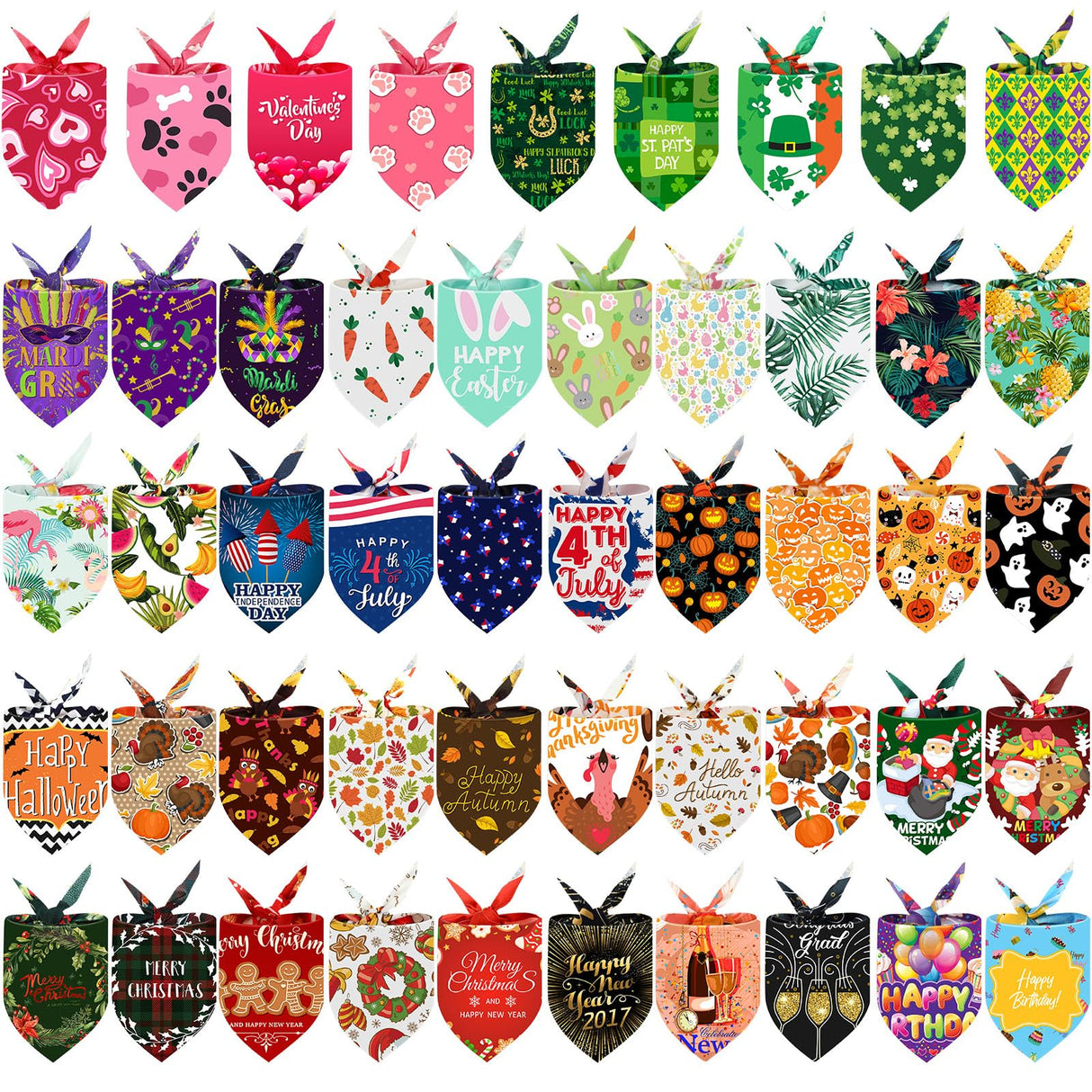 50 Pieces Holidays Dog Bandanas Patriotic Valentine‘s Day Birthday New Year Mardi Gras St. Patrick's Day Easter Summer Pets Bibs Large Dog for Small Medium Large Dogs Pets Cats
