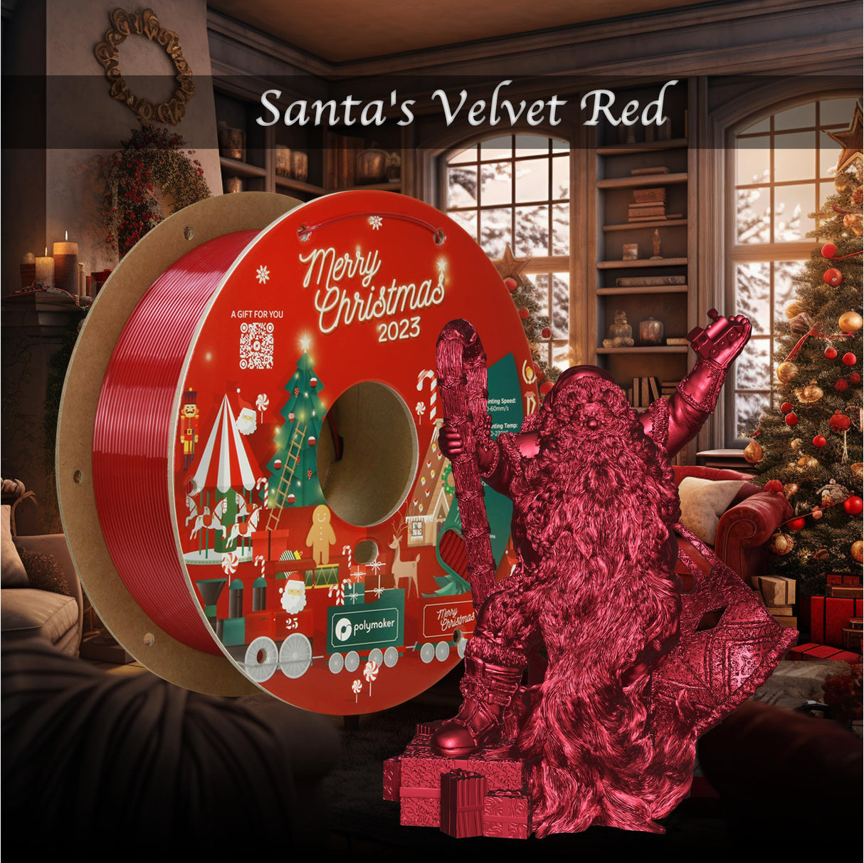 Polymaker PLA Filament 1.75mm Limited Edition 2023 Christmas Bundle, 3x1kg Silk PLA 3D Printer Filament, Print Some Christmas Gifts and Decorations (Velvet Red, Cometβs Green, Champagne Gold)