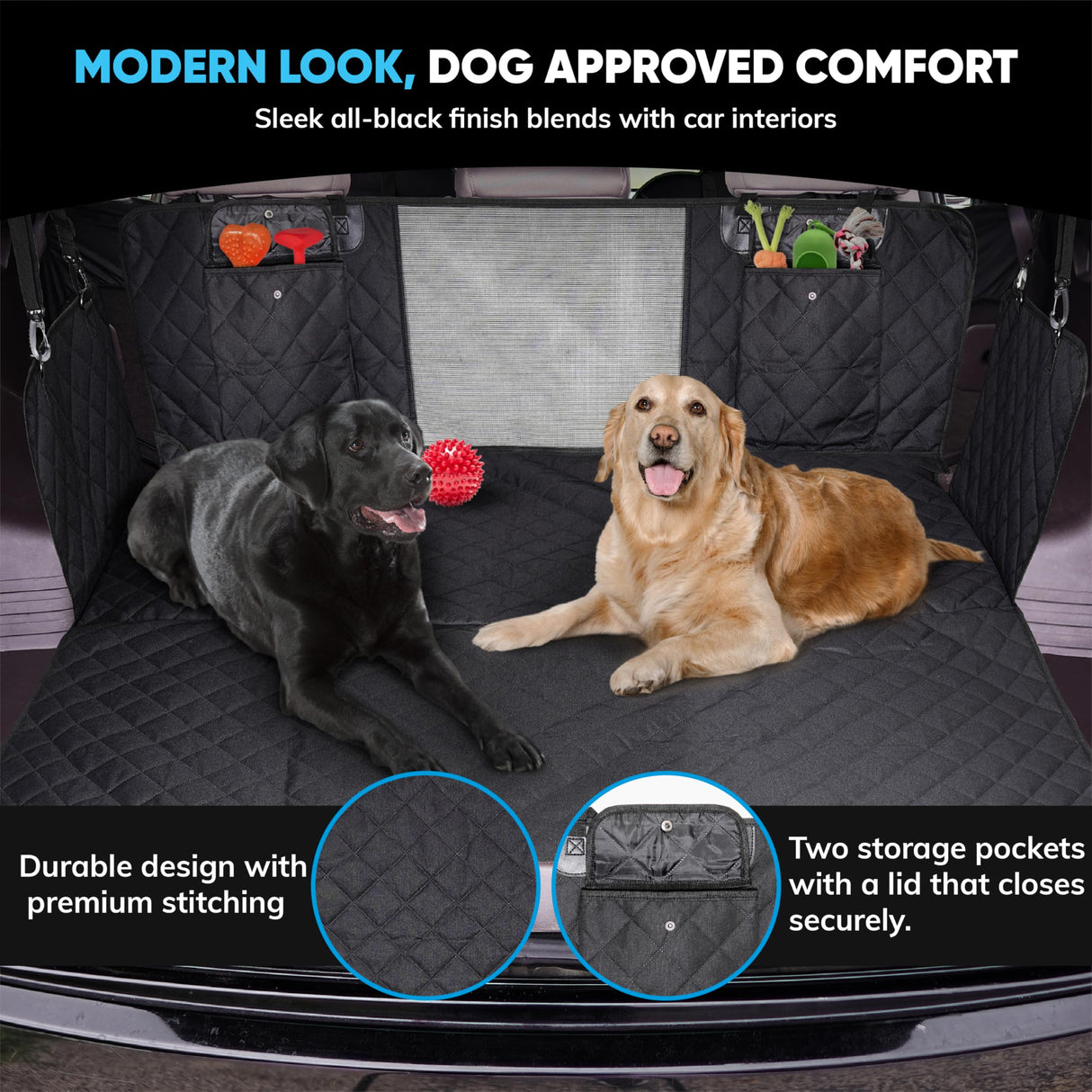 Pryze Dog Car Seat Cover for Back Seat with Mesh Window & Side Flaps | 100% Waterproof Dog Hammock for Cars Trucks & SUVs | 600D Heavy Duty Scratch Proof Nonslip | Easy Install & Machine Washable