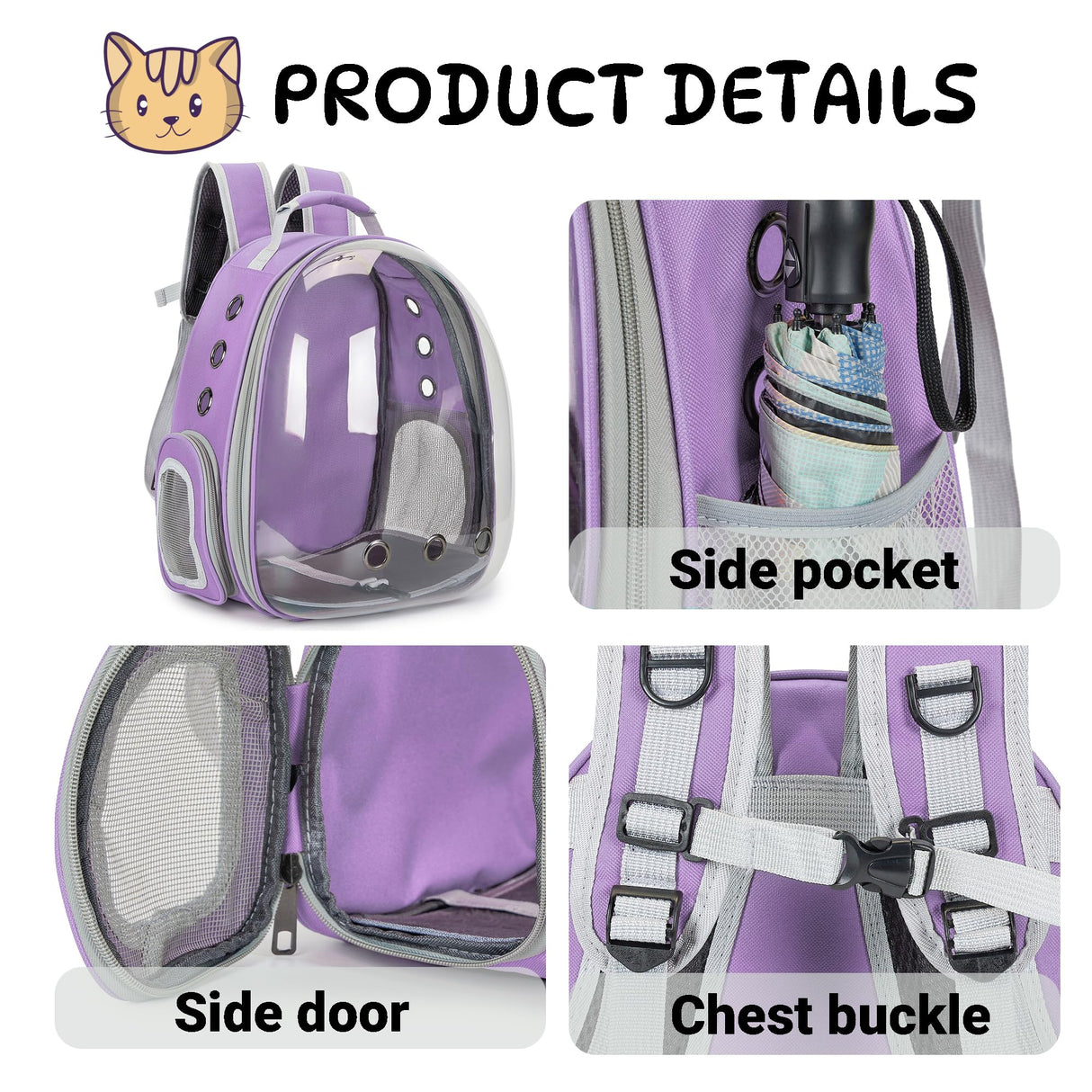 Cat Bubble Backpack Carrier for Small Medium Dogs Cats Carrying Bag, Airline Approved Pet Travel Carrying Bag Dog Hiking Walking Outdoor Backpack (Purple)