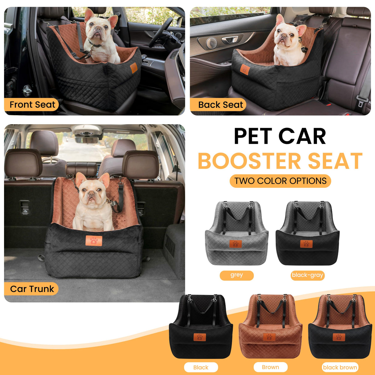 AiryCute Dog Car Seat for Medium Dogs – Premium Pet Booster Seat with Two Pet Safety Belts, Detachable Washable Cover Non-Slip Base, Portable Dog Travel Seat for Road Trips & Daily Errands Up to 35lbs
