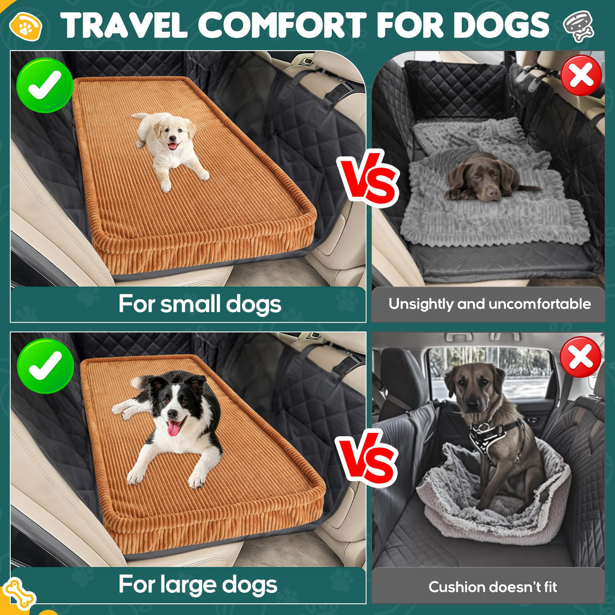 Dog Car Bed, Non-Slip Backseat Extender Pet Mat, Removable Washable Dog Bed for SUVs, Sedans & Trucks, Anti-Slip Travel Bed for Dogs, Easy Clean & Scratch-Proof & Comfort Brown (50"Γ24.6")