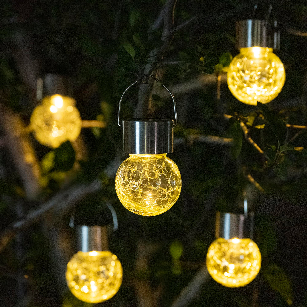 GIGALUMI 12 Pack Solar Outdoor Lights, Solar Hanging Lights for Christmas Decoration-Cracked Glass Solar Lights Outdoor Waterproof for Garden, Yard, Fence, Tree(Warm White)