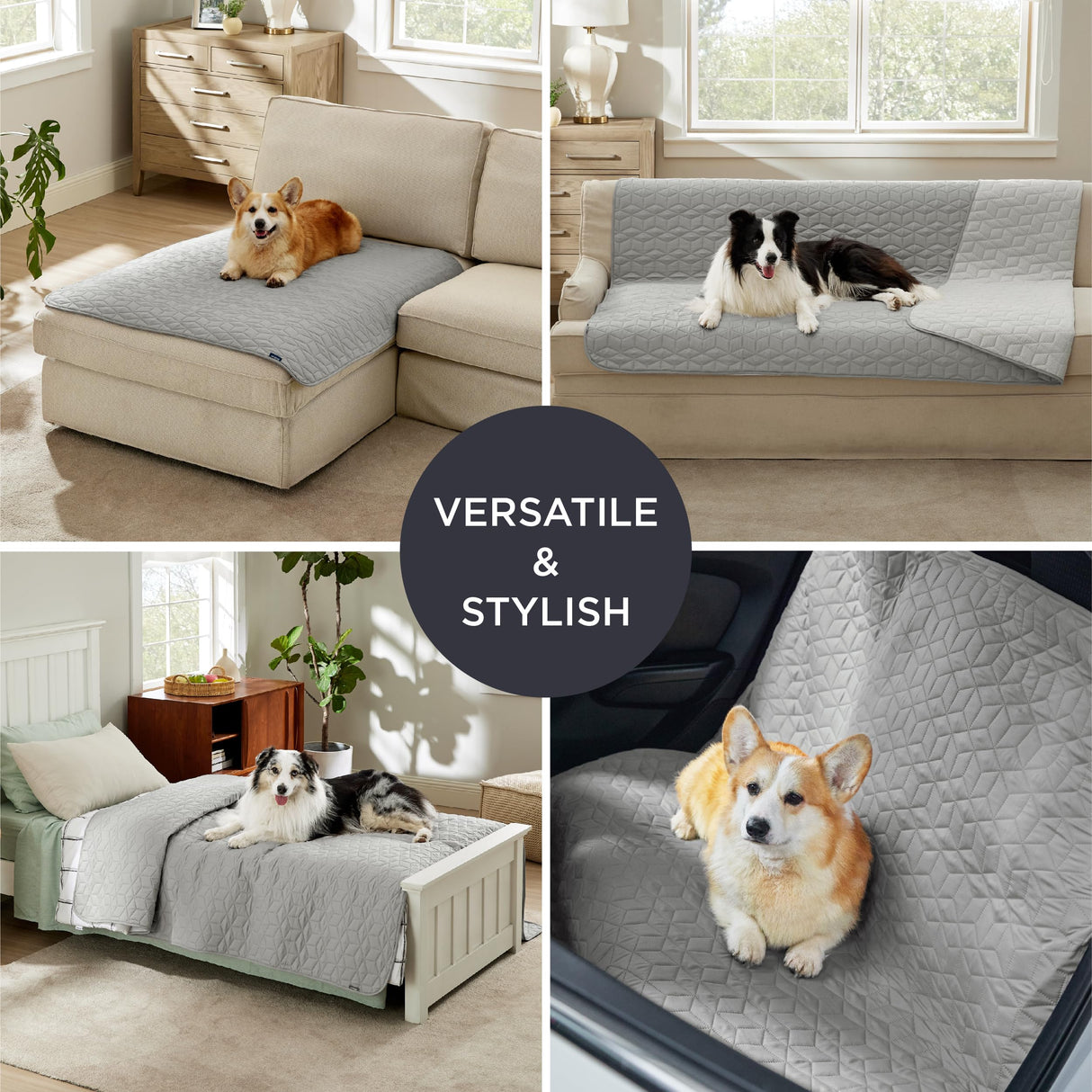Bedsure 100% Waterproof Bed Cover for Dogs Washable - Non Slip Waterproof Dog Blanket for Bed, Lightweight Furniture Protector Durable for Pet Cat Puppy with Non-Slip Bottom, Grey, 82x82IN