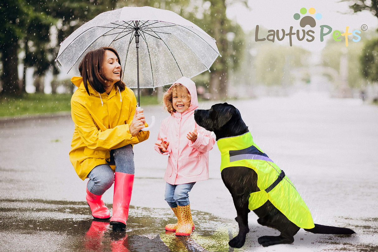 Lautus Pets Waterproof Dog Rain Coat, Reflective Safety Strips & Leash Hole β Lightweight Adjustable Jacket for Medium Breeds - M, Yellow