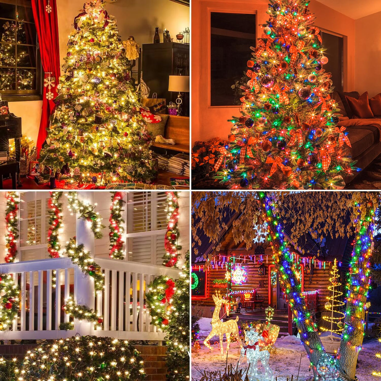 MZD8391 Color Changing Christmas String Lights Outdoor Indoor, 108FT 300 LED Warm White MultiColor Fairy Lights, END to END CONNECT, Waterproof Christmas Tree Lights Timer Remote