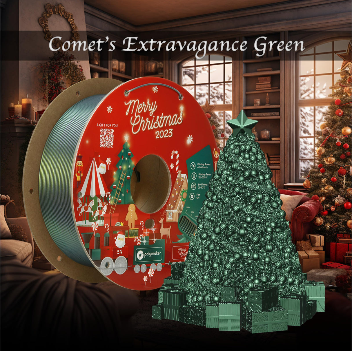 Polymaker PLA Filament 1.75mm Limited Edition 2023 Christmas Bundle, 3x1kg Silk PLA 3D Printer Filament, Print Some Christmas Gifts and Decorations (Velvet Red, Cometβs Green, Champagne Gold)