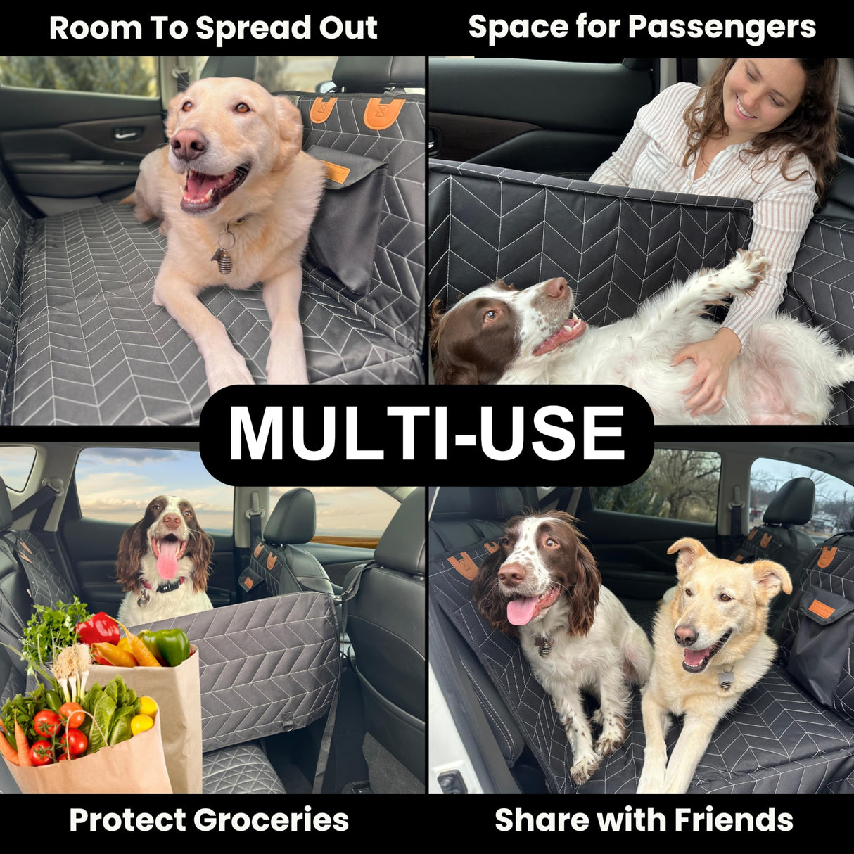 Boops & Floofs Convertible Back Seat Extender for Dogs, Half Seat Extender, Non-Slip Waterproof Hard Bottomed Hammock, Allows Passengers (PAT Pending 63/550,158)