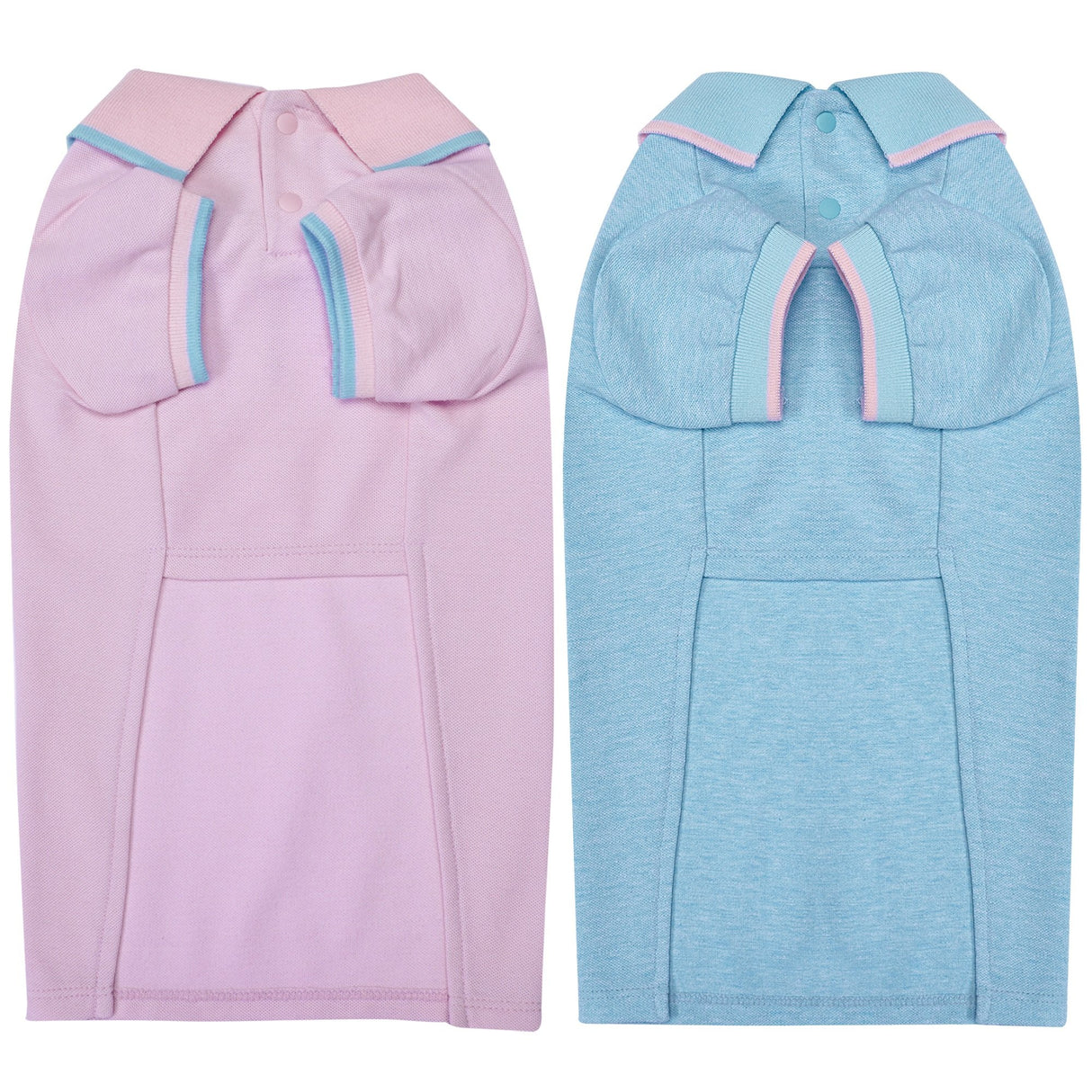 Blueberry Pet Back to School 2-Pack Prep School Style Dog Polo Shirts | Cotton Outfit for Small Pets in Pastel Pink + Blue, Back Length 14 inch