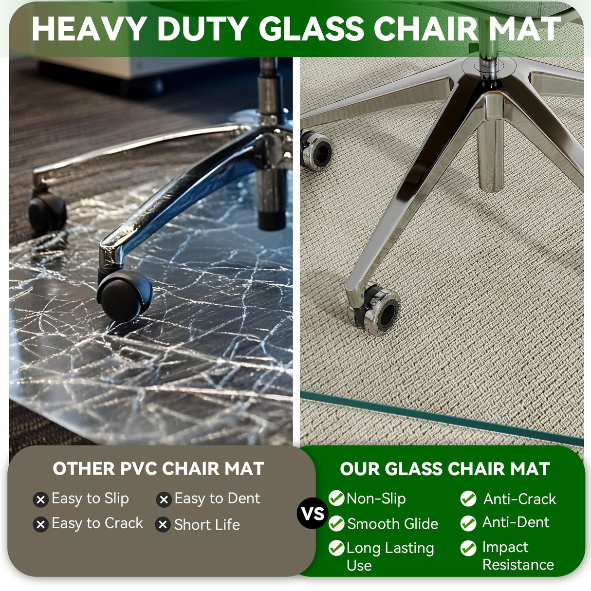 BesWin Glass Office Chair Mat, Tempered Glass Floor Mats for Carpet Floor, Heavy Duty Hard Glass Desk Chair Mat for Home or Office, Anti-Slip & Easy Glide - 29" x 47"