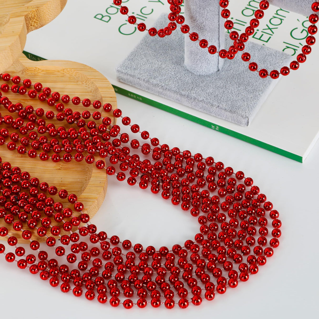 120PCS Bead Necklace, Red Mardi Gras Beads, 33 IN Mardi Gras Accessories, Party Costume Beads Parade Throws Bulk for Christmas Pirate Baby Shower Wedding Party Favors Supplies Decoration