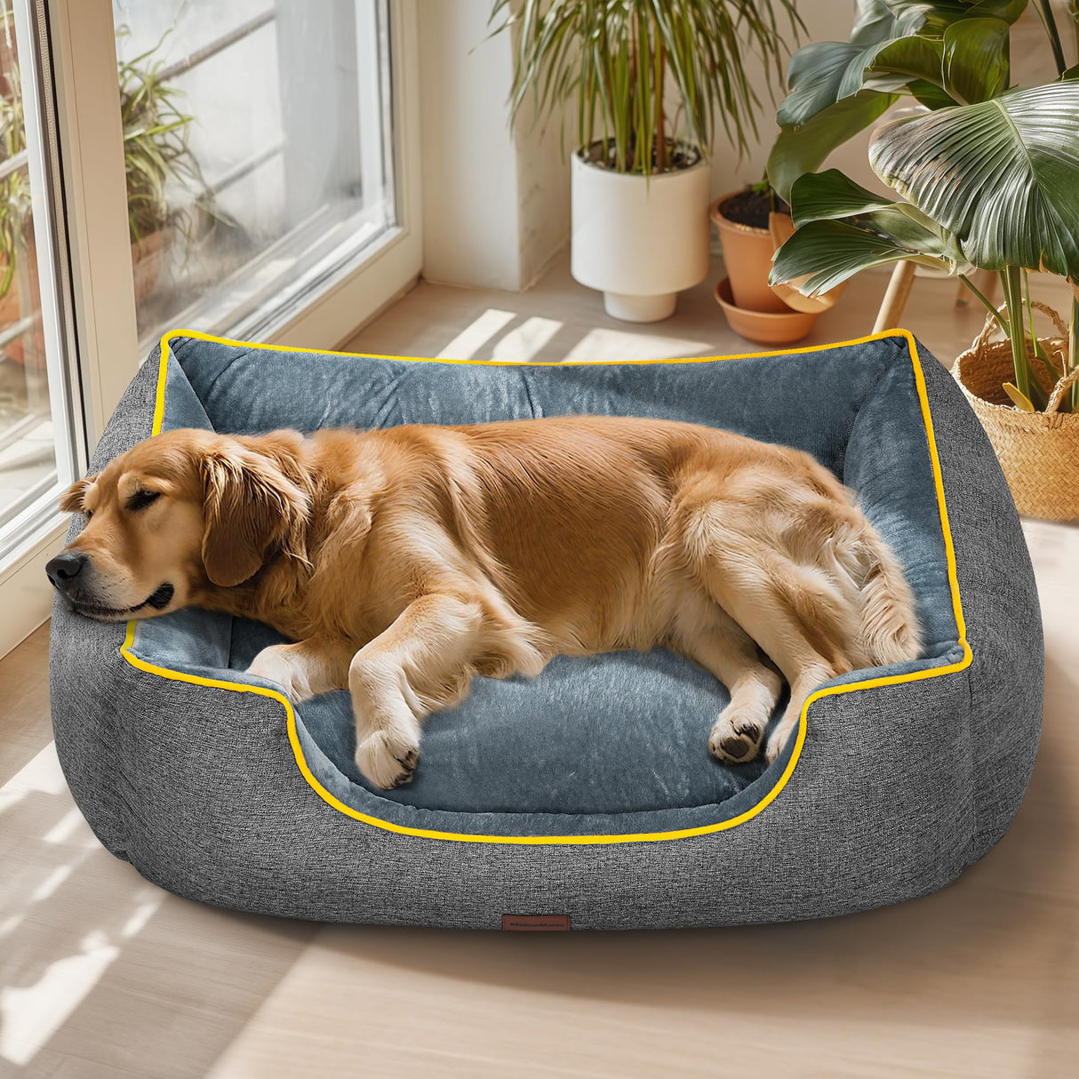 MellowMates Orthopedic Dog Bed for Extra Large Dogs with Removable Washable Cover - XL Dog Couch Sofa with Waterproof Lining & Non-Slip Base, Double-Sided Comfort Pet Bed, 44", Grey