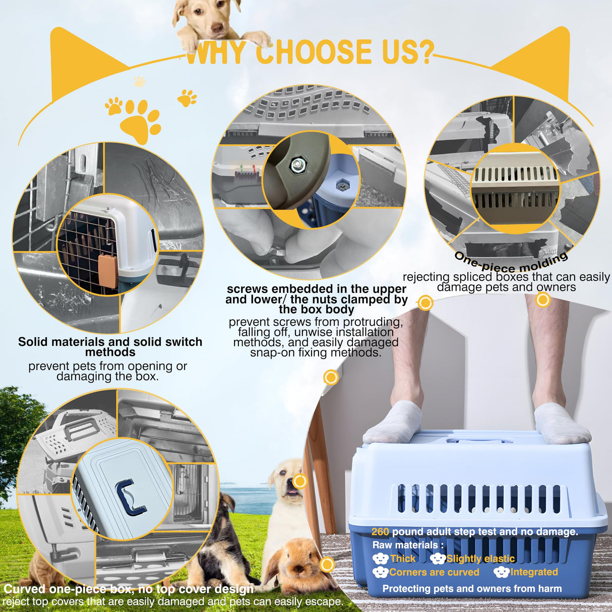 LLGJ-Pets Spree Travel Pet Carrier Dog/cat Hard-Sided Carriers for Pets up to 14 Pounds Small Animal Carrier Airline/Road Travel Approved Stout (Coffee)