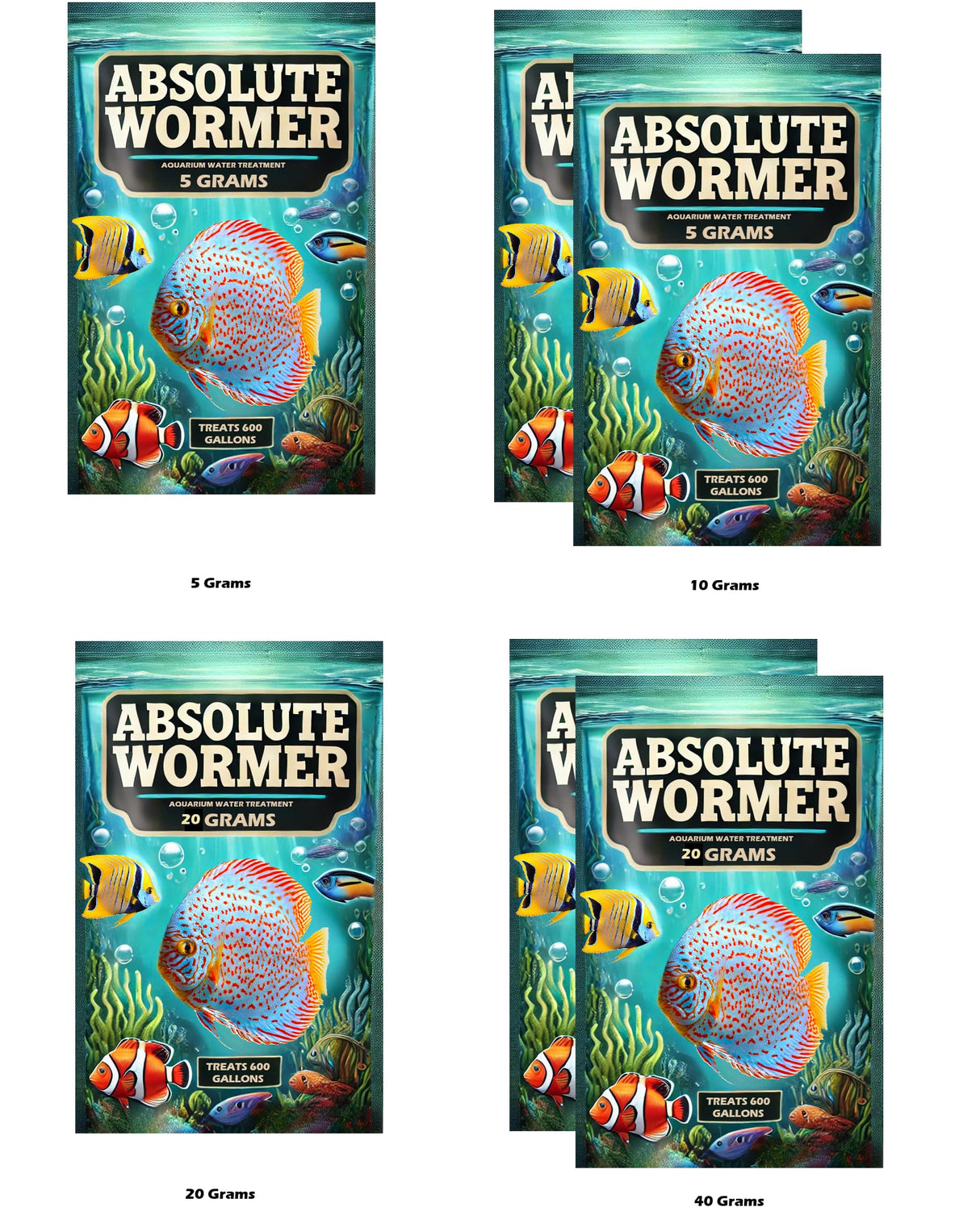 Absolute Wormer - Freshwater and Saltwater Fish Powder Medication. with parasites and Flukes. (5G - Treats 600 GALLONS)