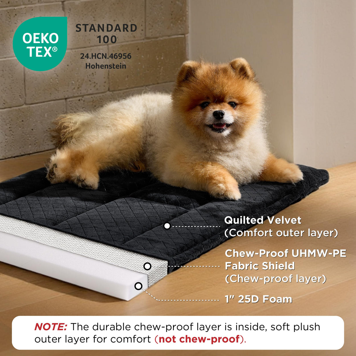 Bedsure Chew Proof Dog Bed for Small Dogs Machine Washable Dog Crate Pad Durable Kennel Pad for Chewers, Black