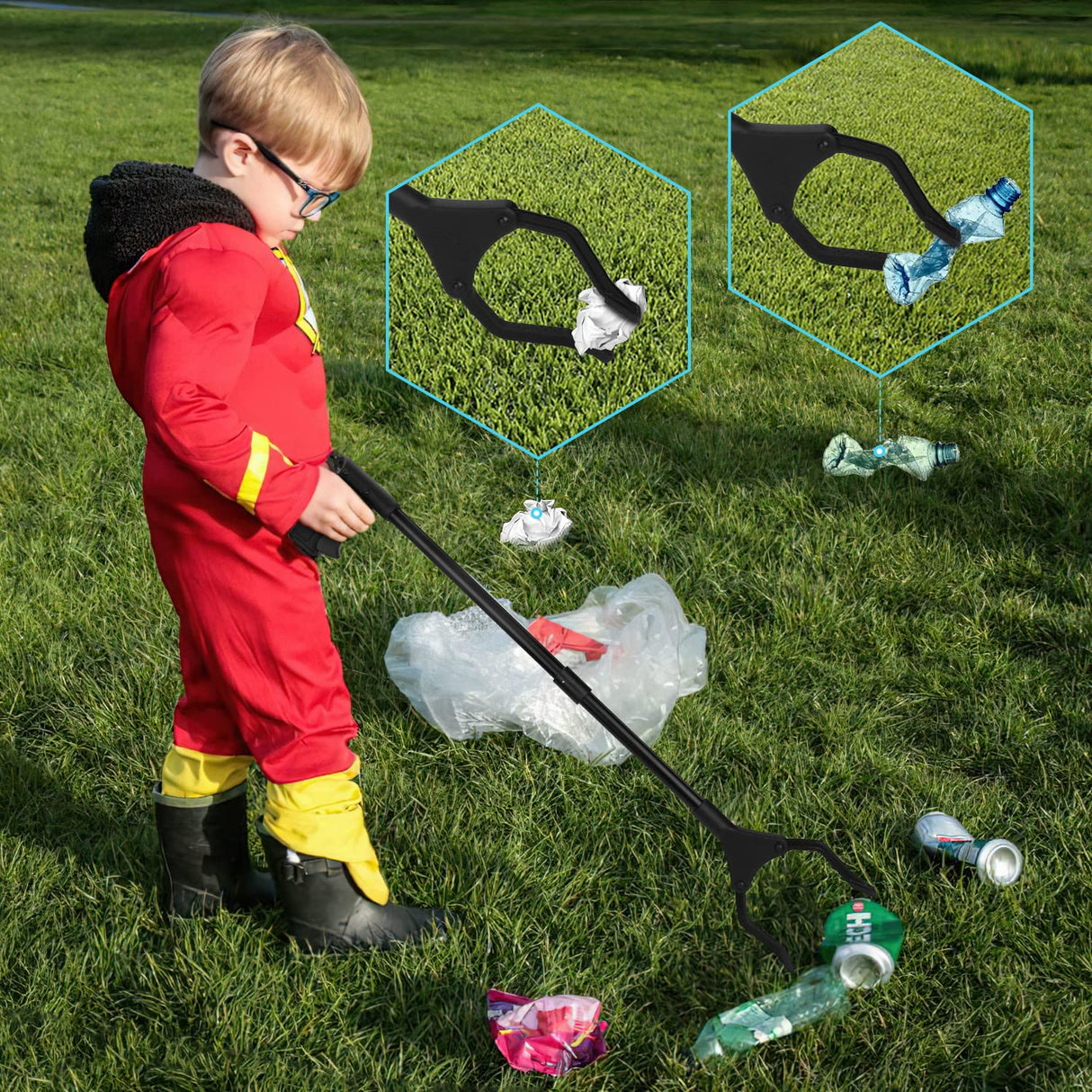 2-Pack Reacher Grabber Pickup Tool, 32" Long Grabber Tool, Trash Picker Grabber for Elderly Grab It Reaching Tool, Garbage Picker Upper Grabber, Litter Pick Up Grab Tool, Claw Grabber Stick (Black)