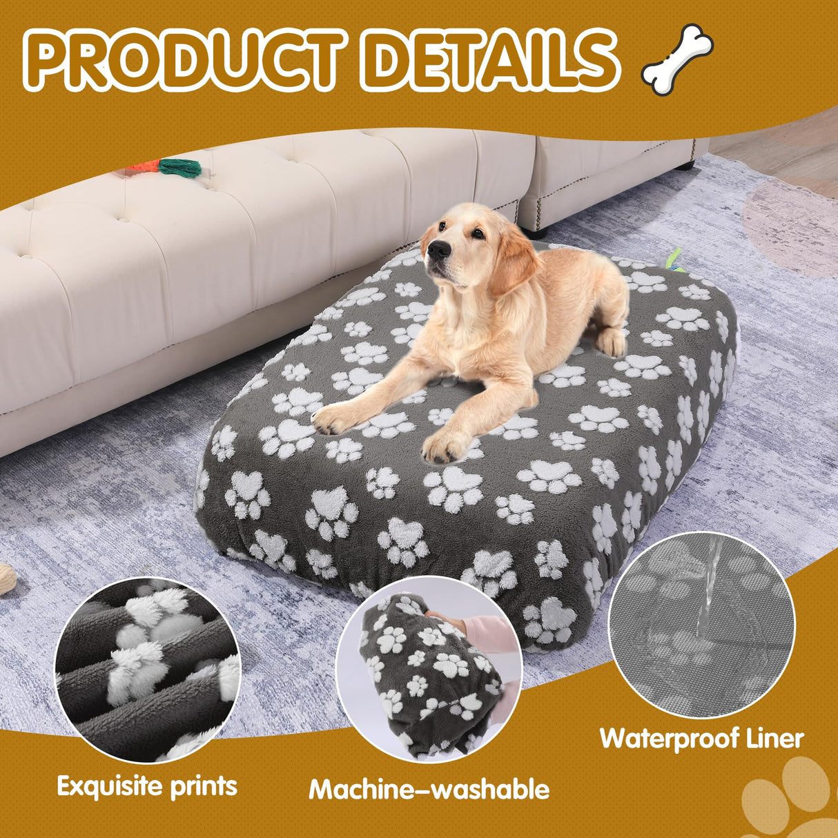 BALAPET Washable Dog Bed Cover 100% Waterproof, Soft Plush Velvet Dog Bed Covers Replacement Only, Fitted Reusable Cover for Pet Mat Bed(Dark Gray,36x27x6in)